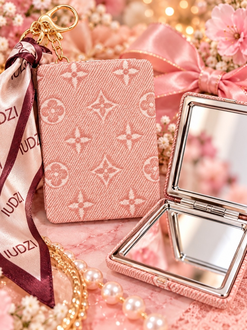 Compact Mirror with Textured Monogram Case